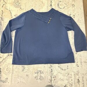 J Jill Blue 3 Button Tunic 3/4 Sleeve Fleece Lined 2X Plus Top Casual Comfort